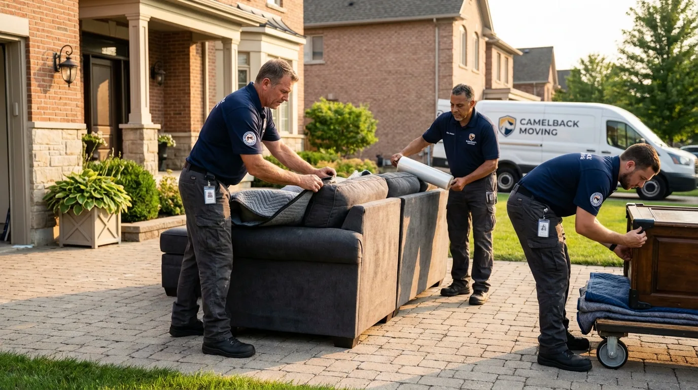 Large estate moving crew wrapping furniture in Louisville, OH