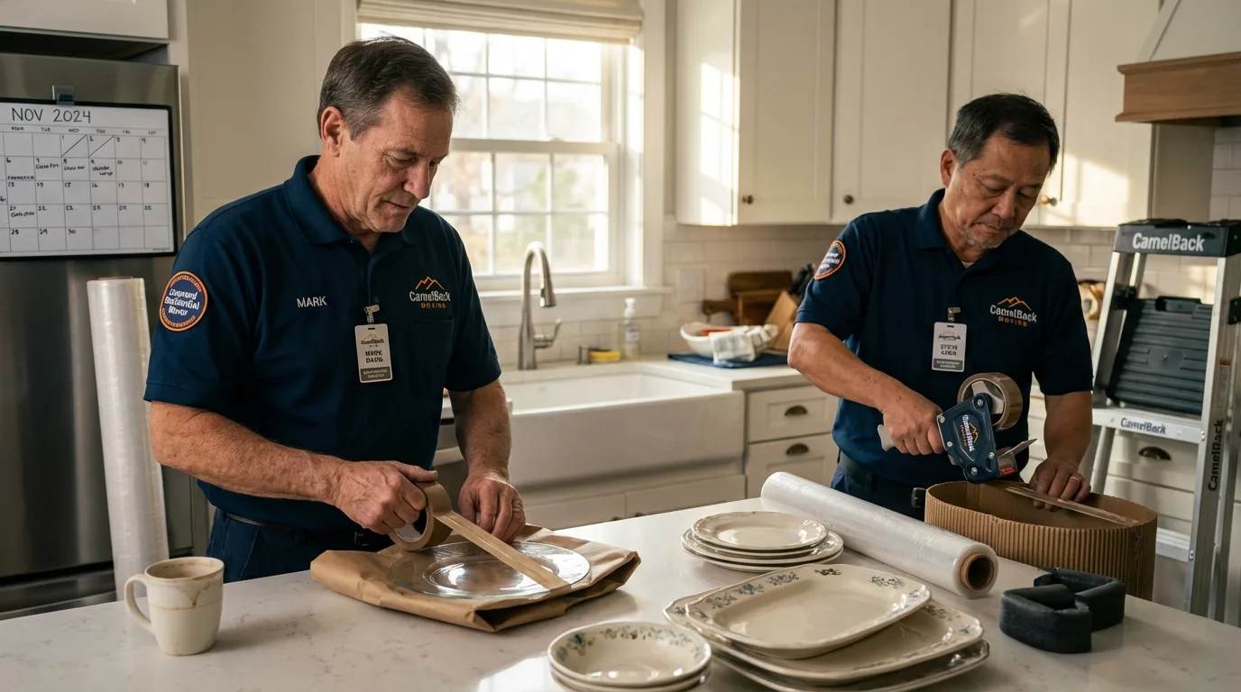 Professional crew packing kitchen dishware in Louisville, OH